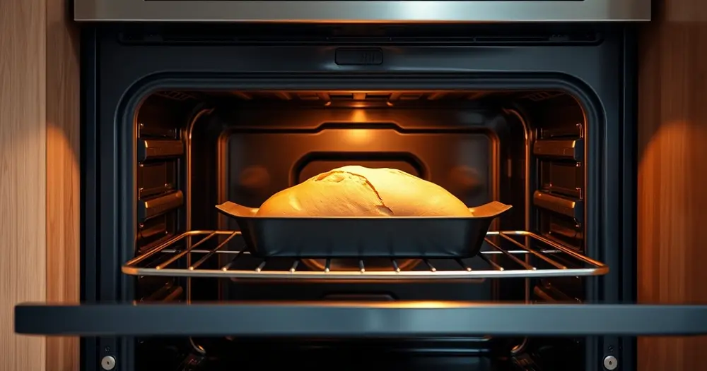 Forno a gás aberto com fôrma de pão em assadeira