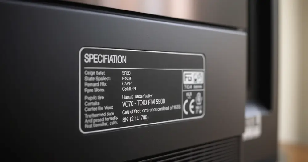 etiqueta de especificações na traseira de uma televisão