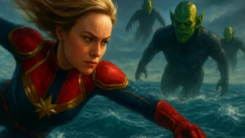 Capitã Marvel Brie Larson Carol Danvers Skrulls oceano queda